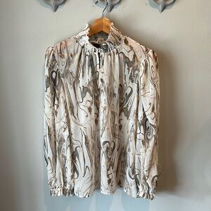 Banana Republic Marble Print Blouse - Cream and Brown
